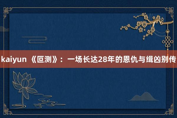 kaiyun 《叵测》：一场长达28年的恩仇与缉凶别传
