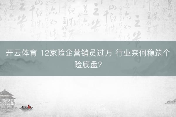 开云体育 12家险企营销员过万 行业奈何稳筑个险底盘？