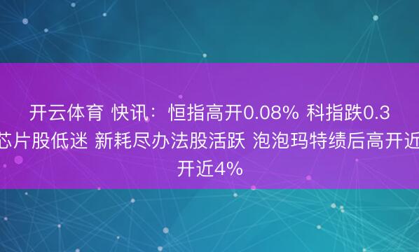 开云体育 快讯：恒指高开0.08% 科指跌0.3% 芯片股低迷 新耗尽办法股活跃 泡泡玛特绩后高开近4%