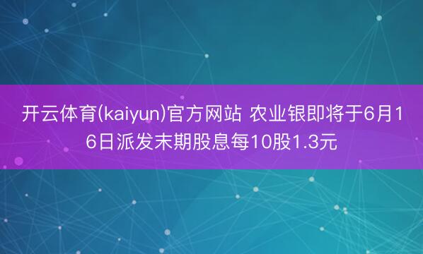 开云体育(kaiyun)官方网站 农业银即将于6月16日派发末期股息每10股1.3元