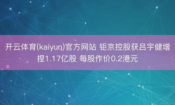 开云体育(kaiyun)官方网站 钜京控股获吕宇健增捏1.17亿股 每股作价0.2港元