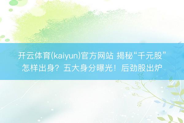 开云体育(kaiyun)官方网站 揭秘“千元股”怎样出身？五大身分曝光！后劲股出炉